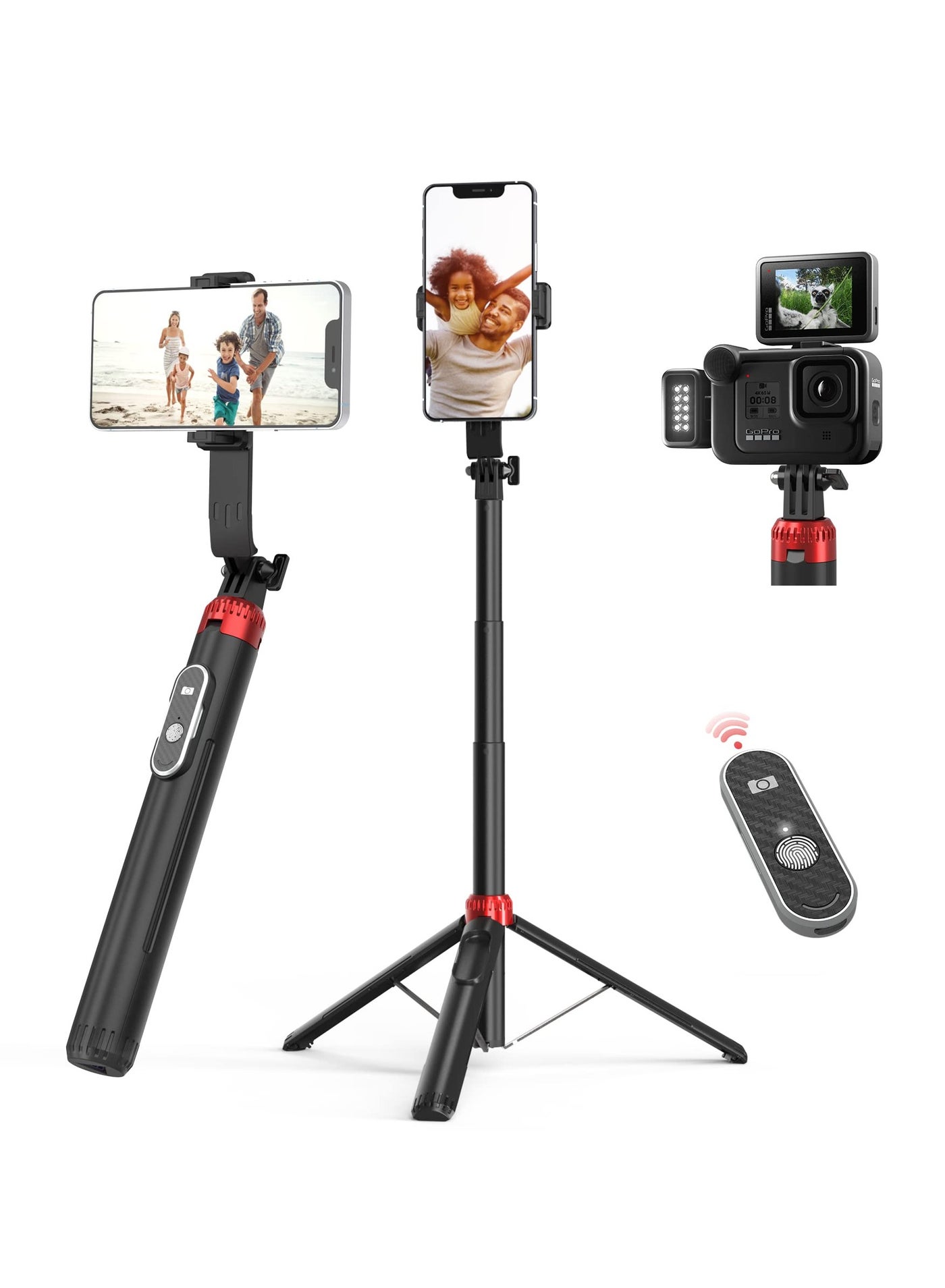 SYOSI Selfie Stick Tripod, Phone Selfie Stick with Bluetooth Remote & Tripod Aluminum Alloy Phone Selfie Stick & Tripod Portable Cell Phone Tripod Compatible with Camera & Action Camera (Black)