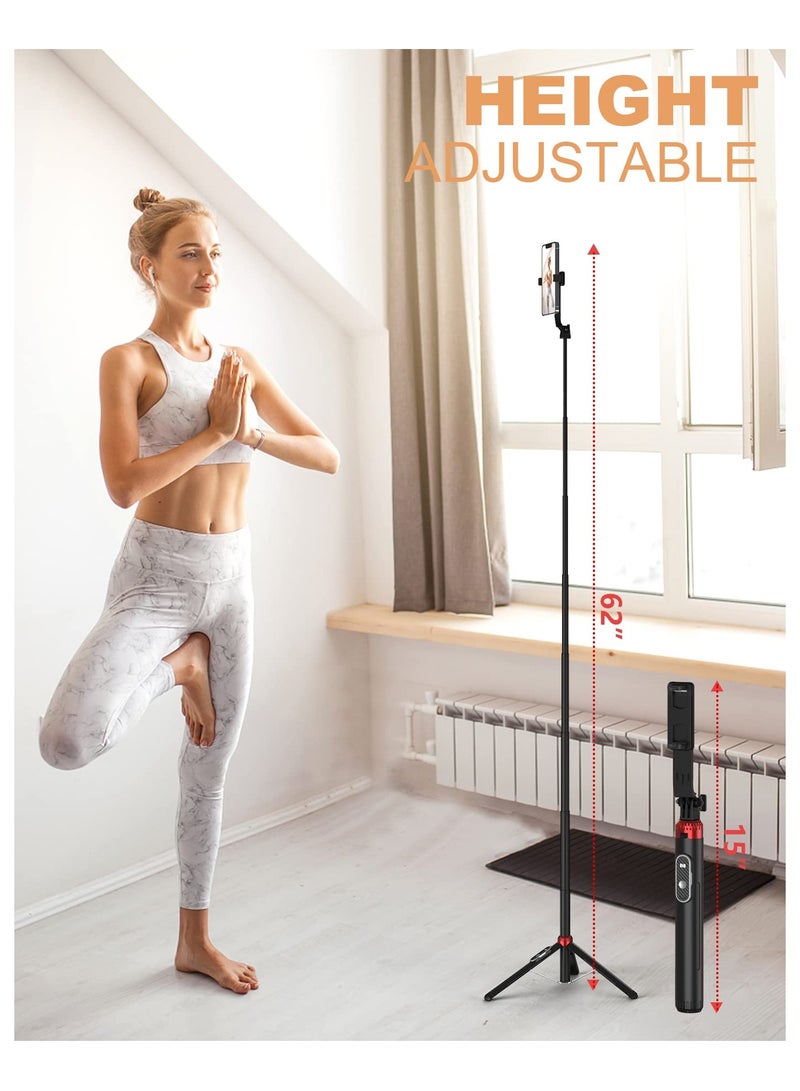 SYOSI Selfie Stick Tripod, Phone Selfie Stick with Bluetooth Remote & Tripod Aluminum Alloy Phone Selfie Stick & Tripod Portable Cell Phone Tripod Compatible with Camera & Action Camera (Black) - Image 2