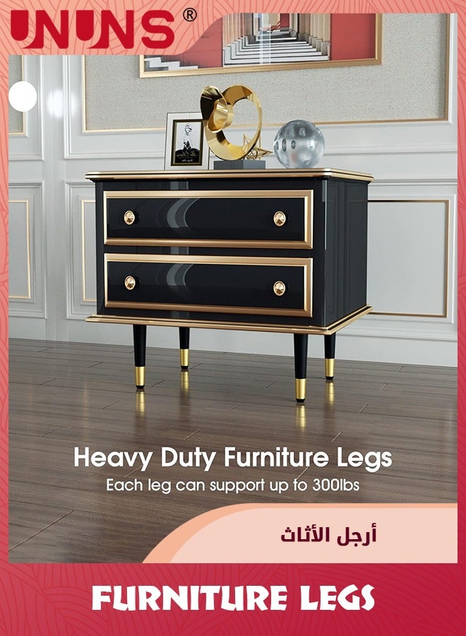 UNUNS Set Of 4 Furniture Legs,8 Inch Modern Furniture Legs,Mid Century Straight Cone Metal Legs,Metal High Tapered Slant Feet Sofa Replacement Legs For Desk,Cabinet,Black Golden - Image 4