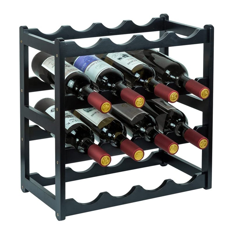 Homevany Bamboo Wine Rack, Sturdy and Durable Wine Storage Cabinet Shelf, Wine Racks Countertop for Pantry - 4 Tiers 16 Bottle Wine Rack Black - Image 1