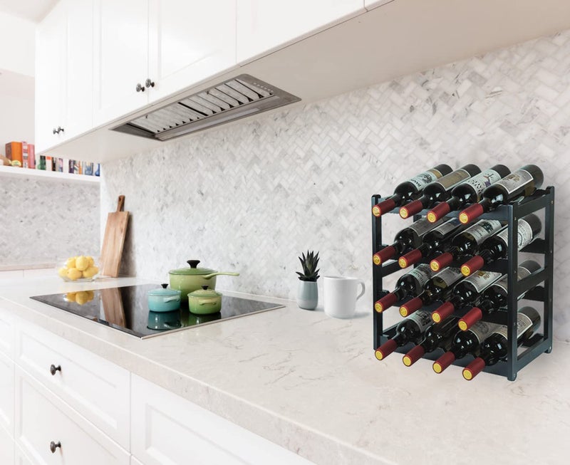 Homevany Bamboo Wine Rack, Sturdy and Durable Wine Storage Cabinet Shelf, Wine Racks Countertop for Pantry - 4 Tiers 16 Bottle Wine Rack Black - Image 4