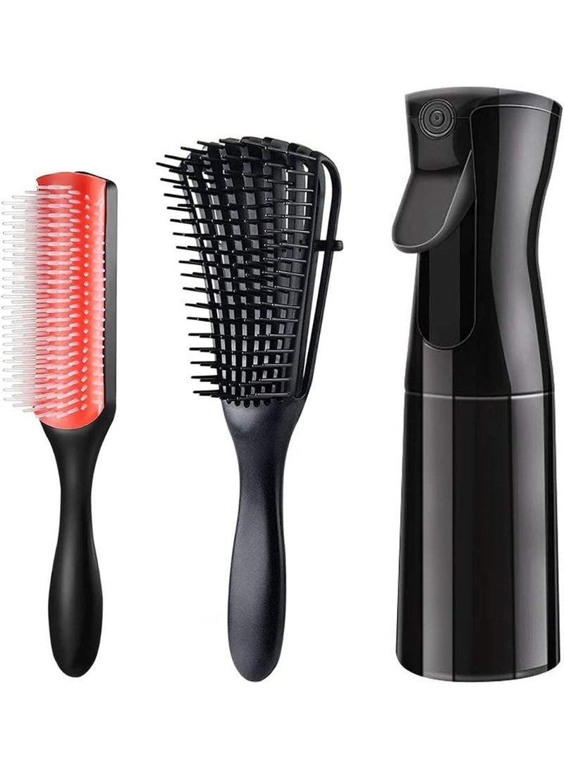 3 PCS Hair Brush Spray Set, With Detangling Nylon Bristle Brush, Styling Brush And Hair Mist Spray Bottle, For Women Hairstyling, Hair Brush Tools, For Curly Hair, Straight Long Hair - Image 1