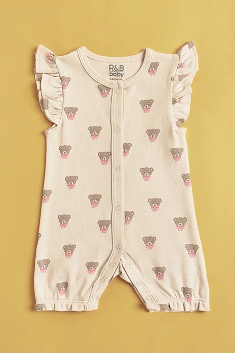 أر أند بي 3 Pack Embroidered Rompers with Crew Neck and Ruffle Sleeves