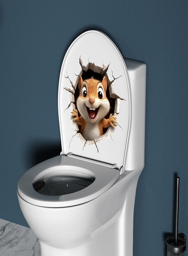 Iprokiu Cute Animal Toilet Sticker Waterproof 3D Funny Dog Cracking Toilet Seat Lid Decal Bathroom Wall Sticker Squirrel Toilet Lid Decal Home Decoration (Squirrel) - Image 5