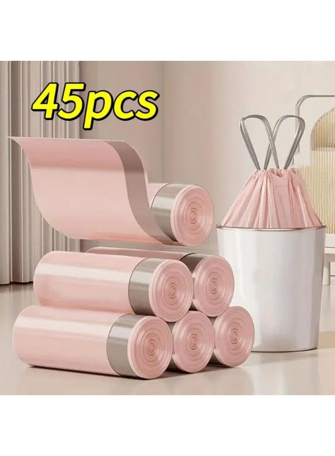 45pcs Pack, 3 Rolls, Heavy Duty 4 Gallon Drawstring Plastic Trash Bags - Collapsible, Leak-Proof, Easy-Tie for Bathroom, Restroom, Bedroom, Office, and Toilet Trash Cans - Image 2