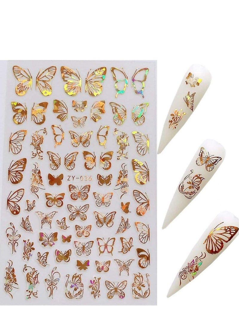Generic Nail Sticker Art Adhesive Different Laser Gold and Silver Color Butterfly Shapes Art Decoration for Fake Design and Salon Nails Accessories 8 Sheets  - Image 3