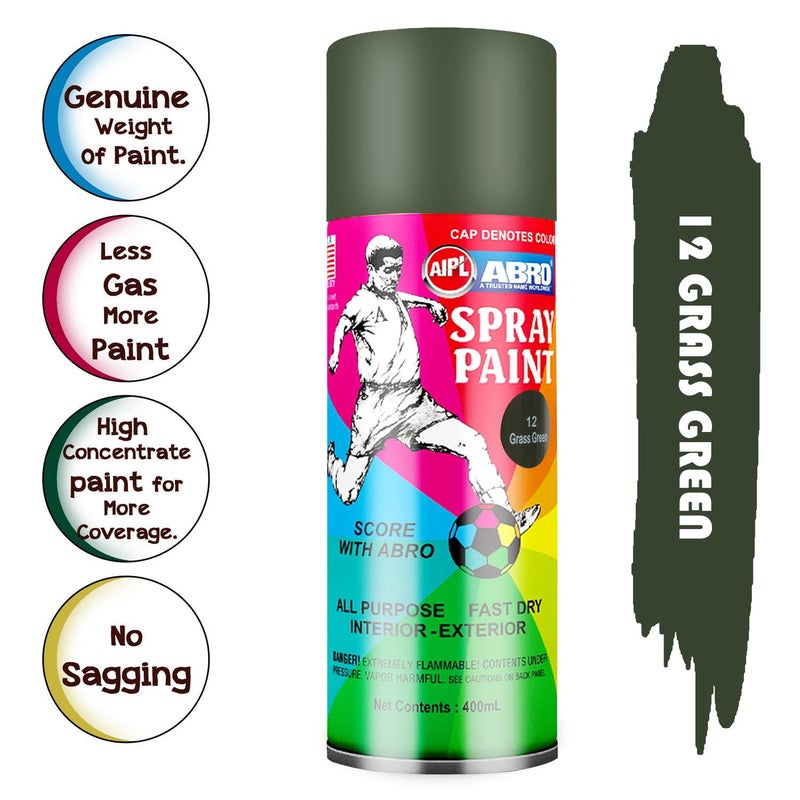 Abro SP-12 Multipurpose Colour Spray Paint Can (400ml, Grass Green) DIY Quick Drying for Metal, Wood, Walls, Automotive Cars and Bikes - Image 3