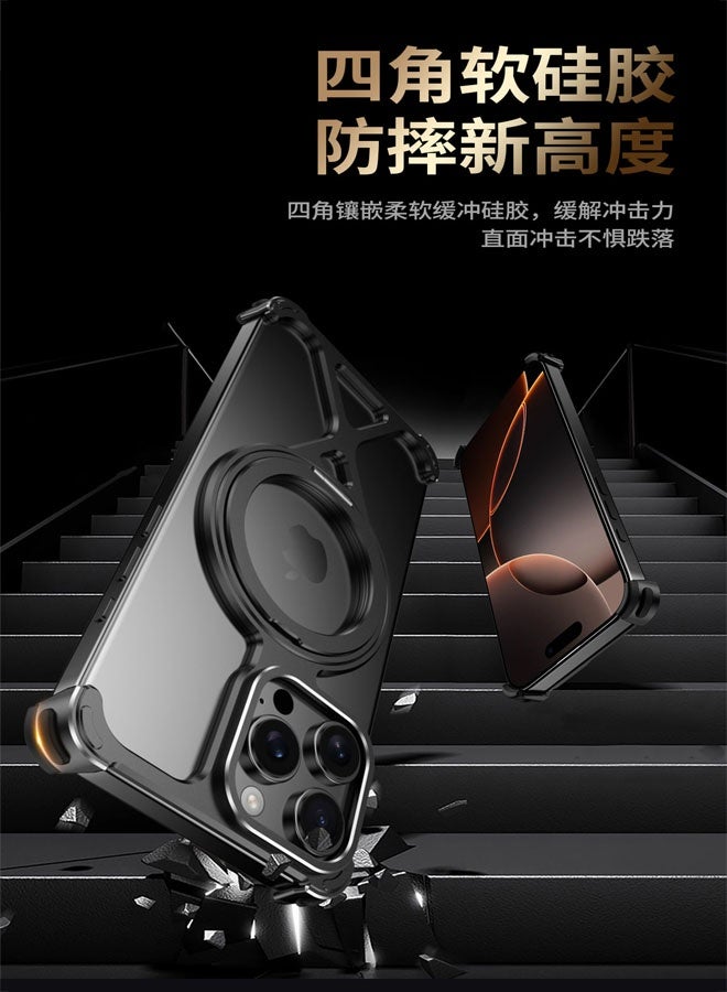 general Invisible bracket mobile phone case suitable for iPhone 16ProMax/16Pro metal magnetic four-corner anti-fall mobile phone protective cover - Image 4