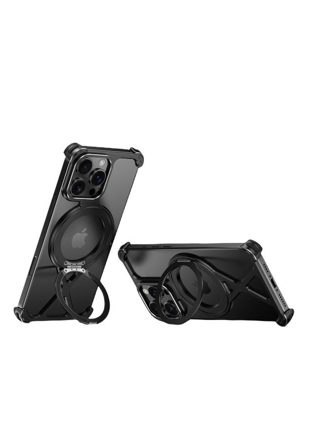 general Invisible bracket mobile phone case suitable for iPhone 16ProMax/16Pro metal magnetic four-corner anti-fall mobile phone protective cover - Image 1