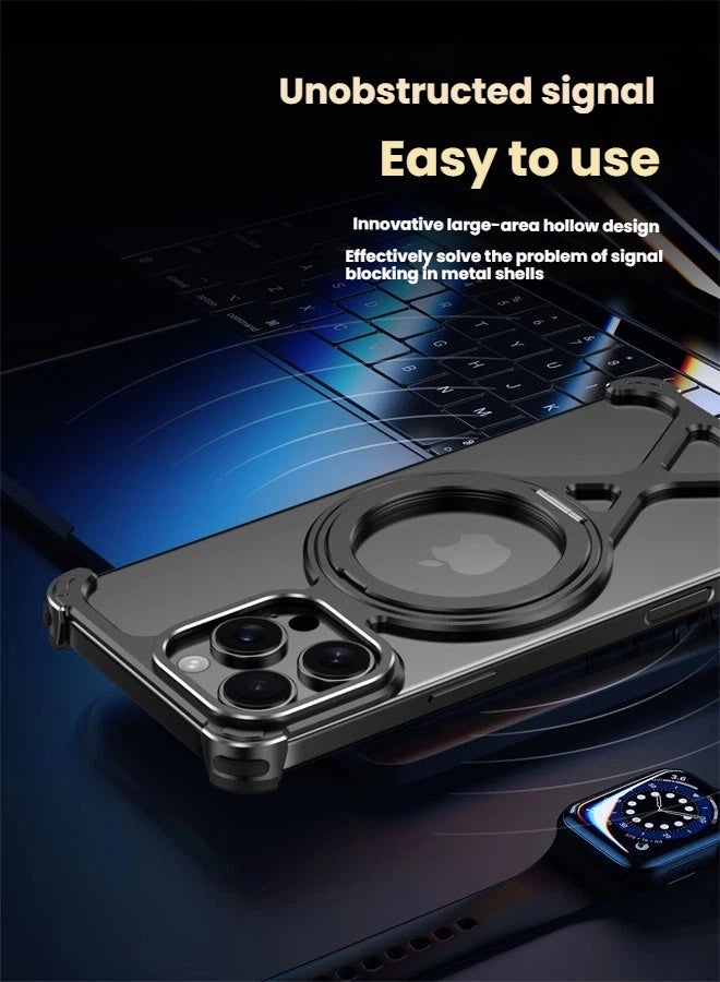 general Invisible bracket mobile phone case suitable for iPhone 16ProMax/16Pro metal magnetic four-corner anti-fall mobile phone protective cover - Image 2