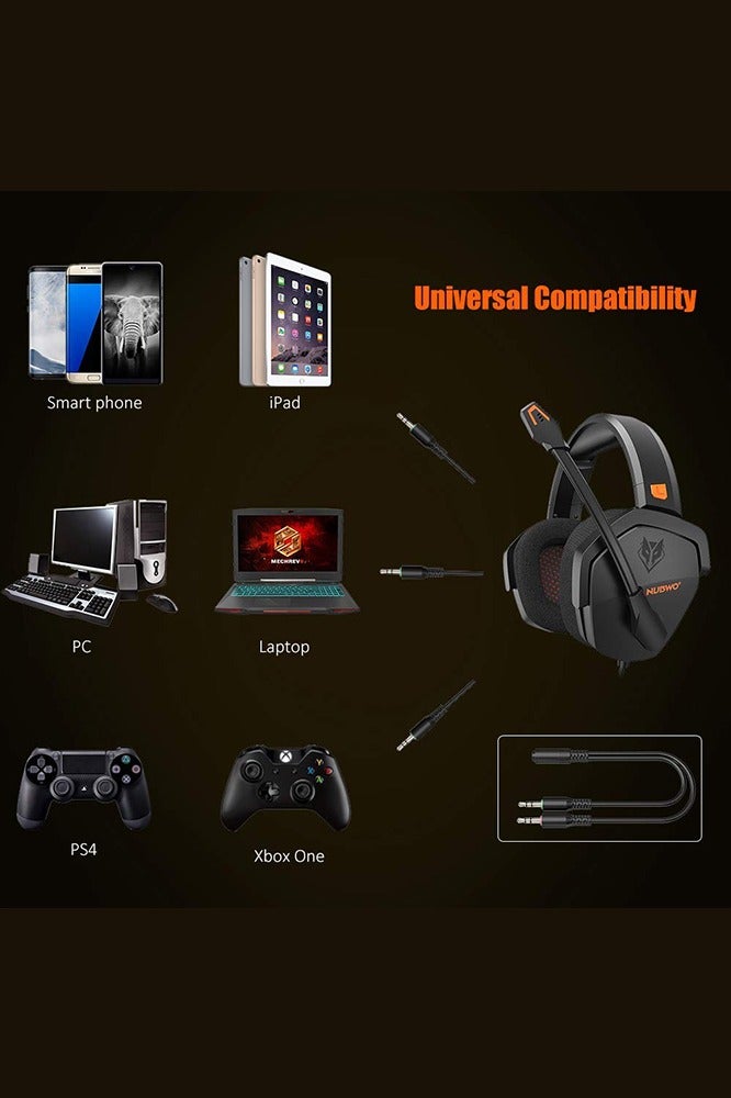 NUBWO N16 Gaming Headsets,Over Ear Headphones with Microphone,Stereo Sound,Wired Xbox Headet with 3.5mm Audio Jack(Black Orange) - Image 3