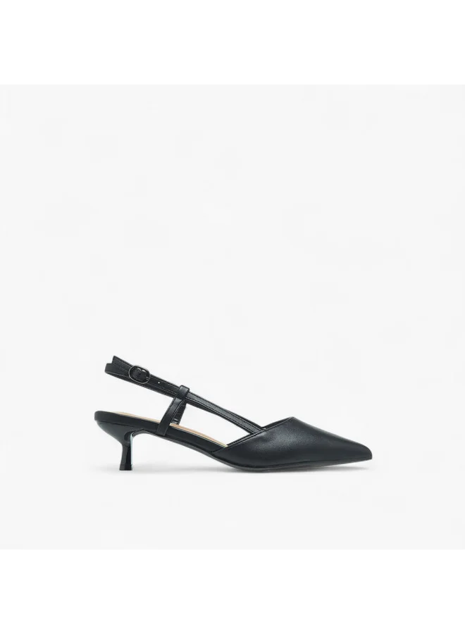 Flora Bella By Shoexpress Women Solid Pointed Toe Shoes with Kitten Heels and Buckle Closure