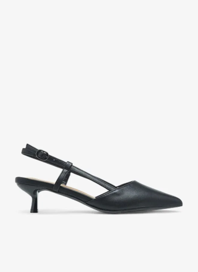 Flora Bella By Shoexpress Women Solid Pointed Toe Shoes with Kitten Heels and Buckle Closure