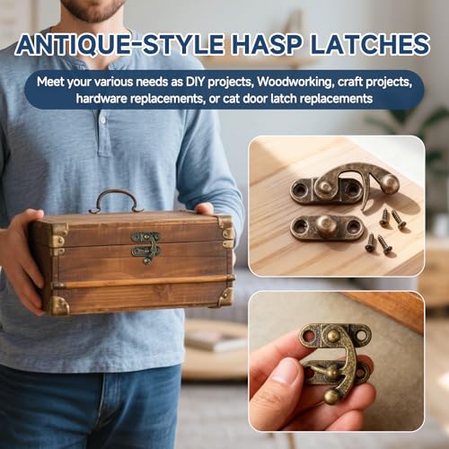 LEFTSTARER 24 Pieces Thickened Solid Hasp Latches Locks Hooks, Antique Vintage Decorative Hasp Latches with Screws for Jewelry Box Wooden Cabinet Door, Cat Door Gate, Zinc Alloy (Bronze-24pieces) - Image 3