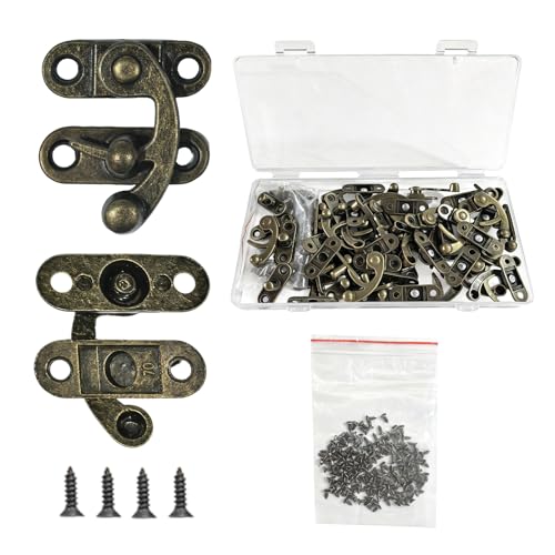 LEFTSTARER 24 Pieces Thickened Solid Hasp Latches Locks Hooks, Antique Vintage Decorative Hasp Latches with Screws for Jewelry Box Wooden Cabinet Door, Cat Door Gate, Zinc Alloy (Bronze-24pieces) - Image 1