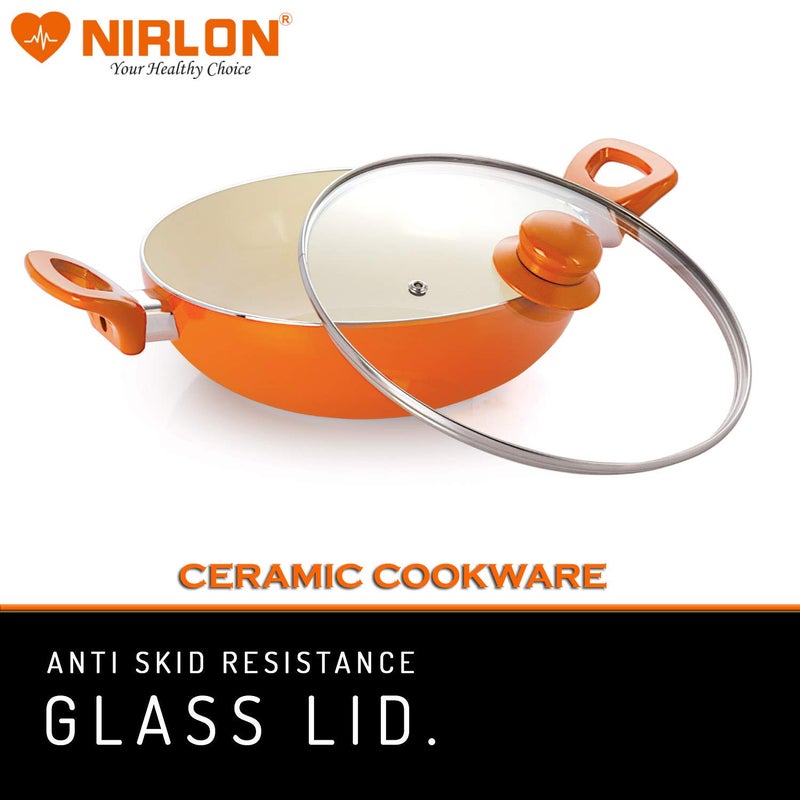 Nirlon NIRLON New 4 Layer Reinforced Ceramic Non-stick Scratch Resistant Coating Tawa, Casserole and Pots set with Induction base & Glass Lid, Metal Spoon Friendly Aluminum Cookware Pans & Pot combo Sets (Tawa, Kadhais, Casserole) Orange Colour  - Image 5