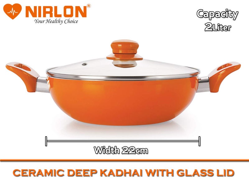 Nirlon NIRLON New 4 Layer Reinforced Ceramic Non-stick Scratch Resistant Coating Tawa, Casserole and Pots set with Induction base & Glass Lid, Metal Spoon Friendly Aluminum Cookware Pans & Pot combo Sets (Tawa, Kadhais, Casserole) Orange Colour  - Image 4