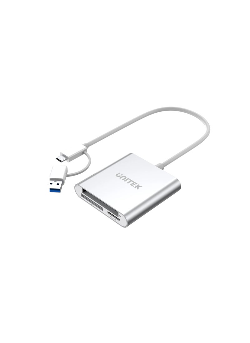 UNITEK قارئ بطاقات الذاكرة USB 3.0 بثلاثة منافذ مع محول USB-C  - Image 1