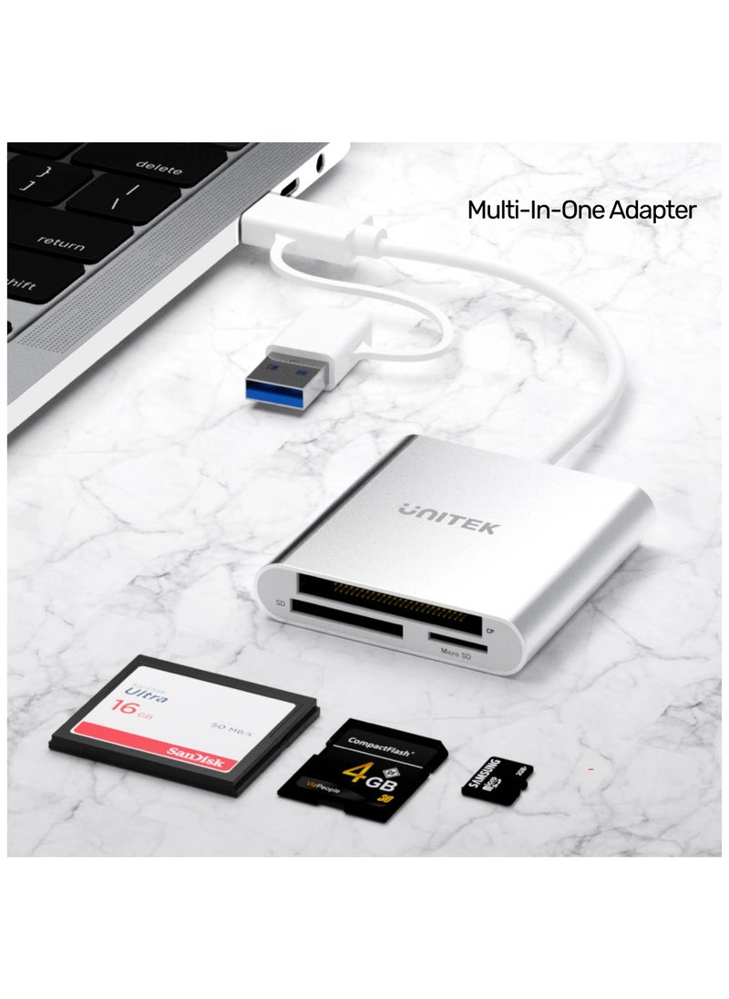 UNITEK قارئ بطاقات الذاكرة USB 3.0 بثلاثة منافذ مع محول USB-C  - Image 4