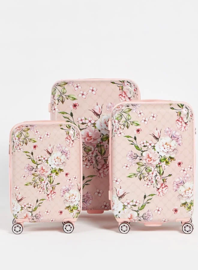 ELLE Women Floral Print Hardcase Luggage Trolley Bag with Retractable Handle