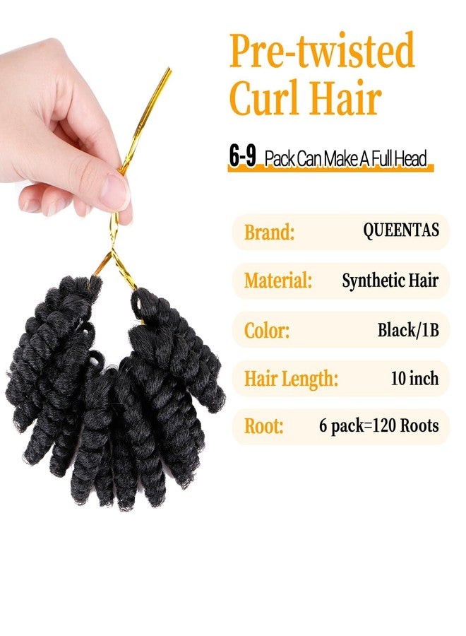 QUEENTAS 6 Packs 10 inch Short Crochet Hair for Black Women Afro Twist Kinky Jerry Crochet Hair Extensions Synthetic Small Curl 6mm(Natural Black#1B) - Image 2
