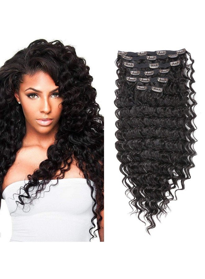 FASHION LINE Synthetic Deep Wave Curly Clip In Hair Extensions Double Weft Full Head Heat Resistance Thick Deep Wave Clip In 7 Pieces(24 Deep Wave 2 Dark Brown) - Image 1