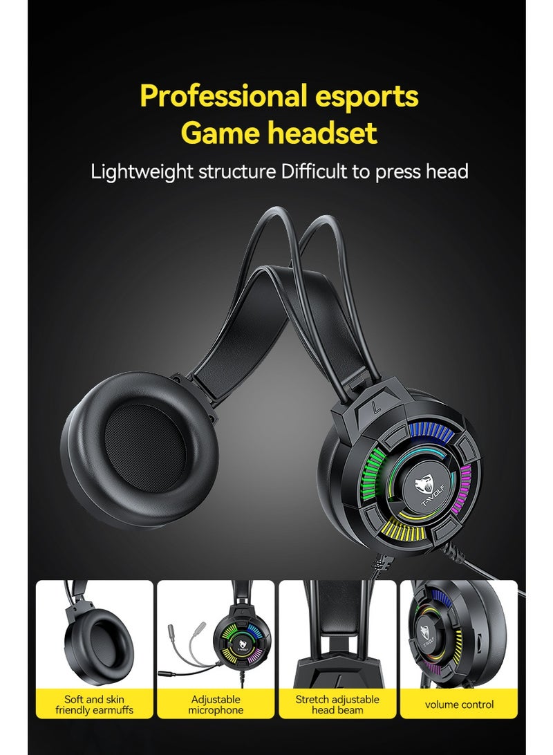 T-WOLF H140 wired earphones. 7.1 USB High Resolution Stereoscopic Sound Computer Gaming Earphones, Head Mounted Earphones with Intelligent Noise Reduction, High Sensitivity Microphone with Cool RGB Lighting Effects, Suitable for PC/PS4/PS5/XOne/XSeries/NSwitch Laptops Mac Desktop Computers - Image 4