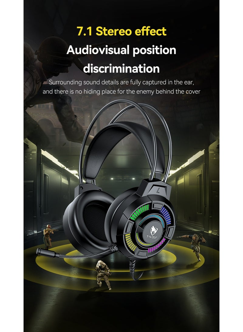 T-WOLF H140 wired earphones. 7.1 USB High Resolution Stereoscopic Sound Computer Gaming Earphones, Head Mounted Earphones with Intelligent Noise Reduction, High Sensitivity Microphone with Cool RGB Lighting Effects, Suitable for PC/PS4/PS5/XOne/XSeries/NSwitch Laptops Mac Desktop Computers - Image 5