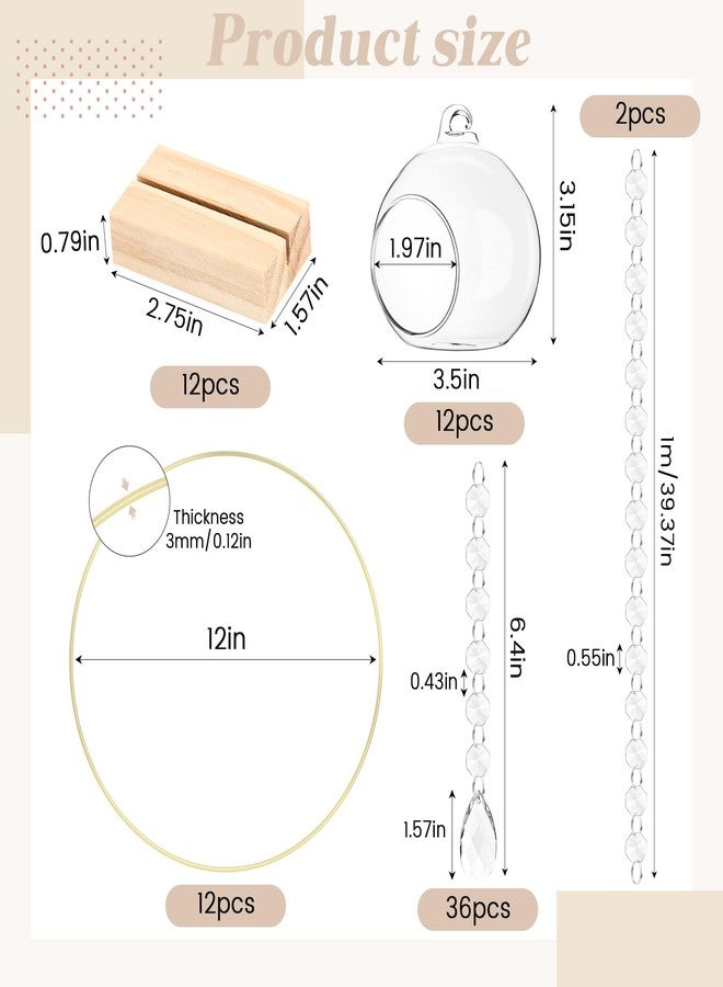 Leinuosen 12 Pack 12'' Metal Floral Hoop Centerpieces Set with Wooden Stand, Hanging Candle Holder, Acrylic Crystal Pendant Garland Crystal Garland String, for DIY Wedding Party Tabletop Decoration - Image 2