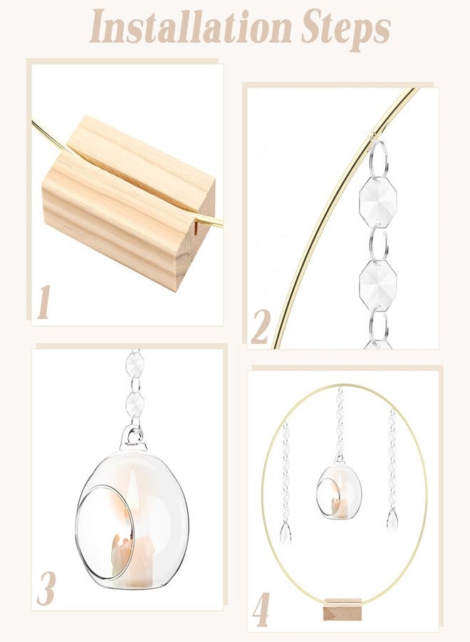 Leinuosen 12 Pack 12'' Metal Floral Hoop Centerpieces Set with Wooden Stand, Hanging Candle Holder, Acrylic Crystal Pendant Garland Crystal Garland String, for DIY Wedding Party Tabletop Decoration - Image 3
