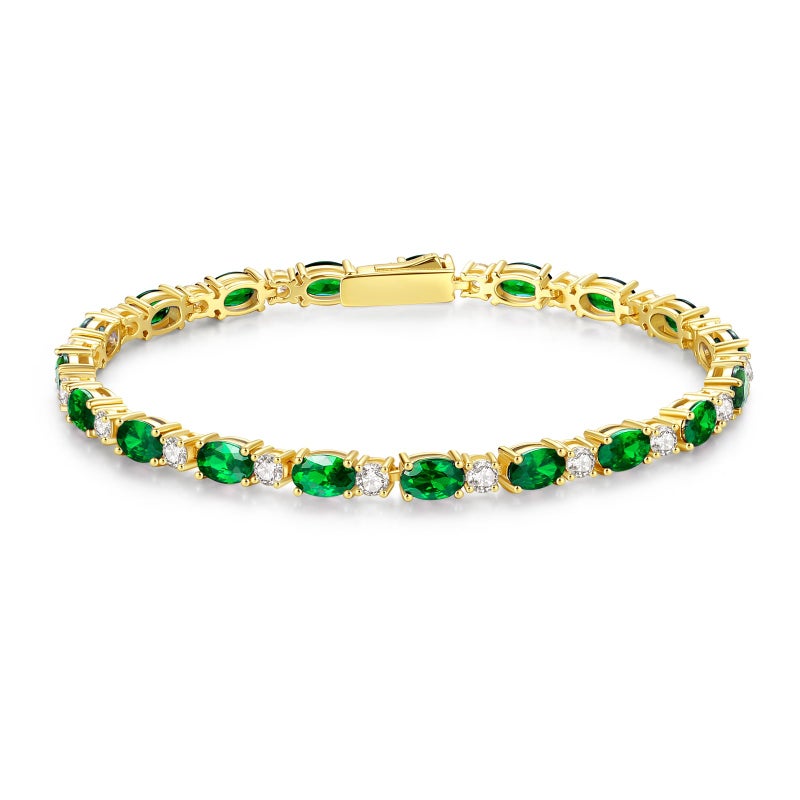 FANCIME 14K Gold Plated Tennis Bracelet May Birthstone Bracelets Sterling Silver Created Emerald Gold Bracelet Fine Jewelry Gift for Women 7 inches