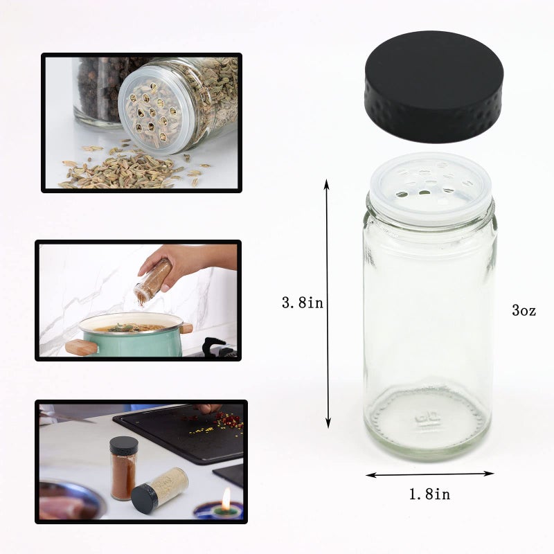 Tianifa 2 Pcs Black Spice Jars, 3 oz Glass Seasoning Bottles, Spices Container, Empty Spice Jars, Round Spice Bottles with Airtight Plastic Caps with Shaker Lids (2, clear) - Image 2