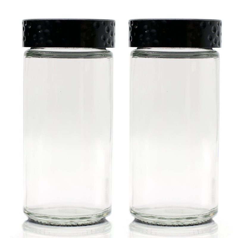 Tianifa 2 Pcs Black Spice Jars, 3 oz Glass Seasoning Bottles, Spices Container, Empty Spice Jars, Round Spice Bottles with Airtight Plastic Caps with Shaker Lids (2, clear) - Image 1