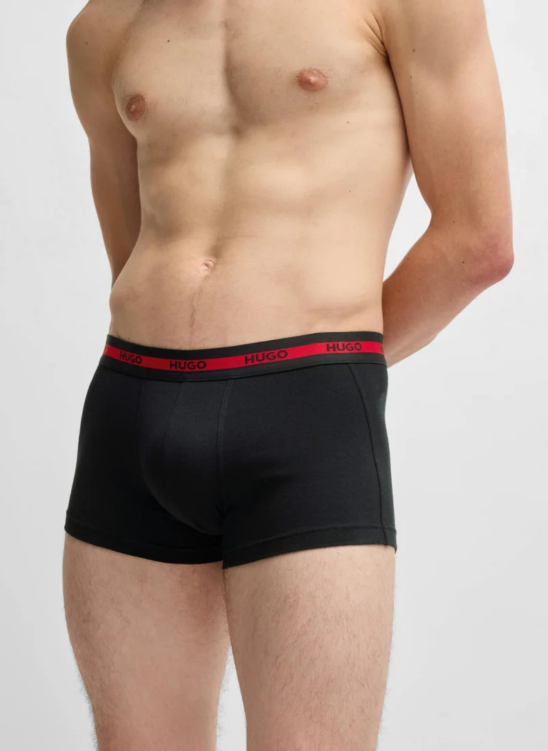 HUGO Three-pack of logo-waistband trunks in stretch cotton