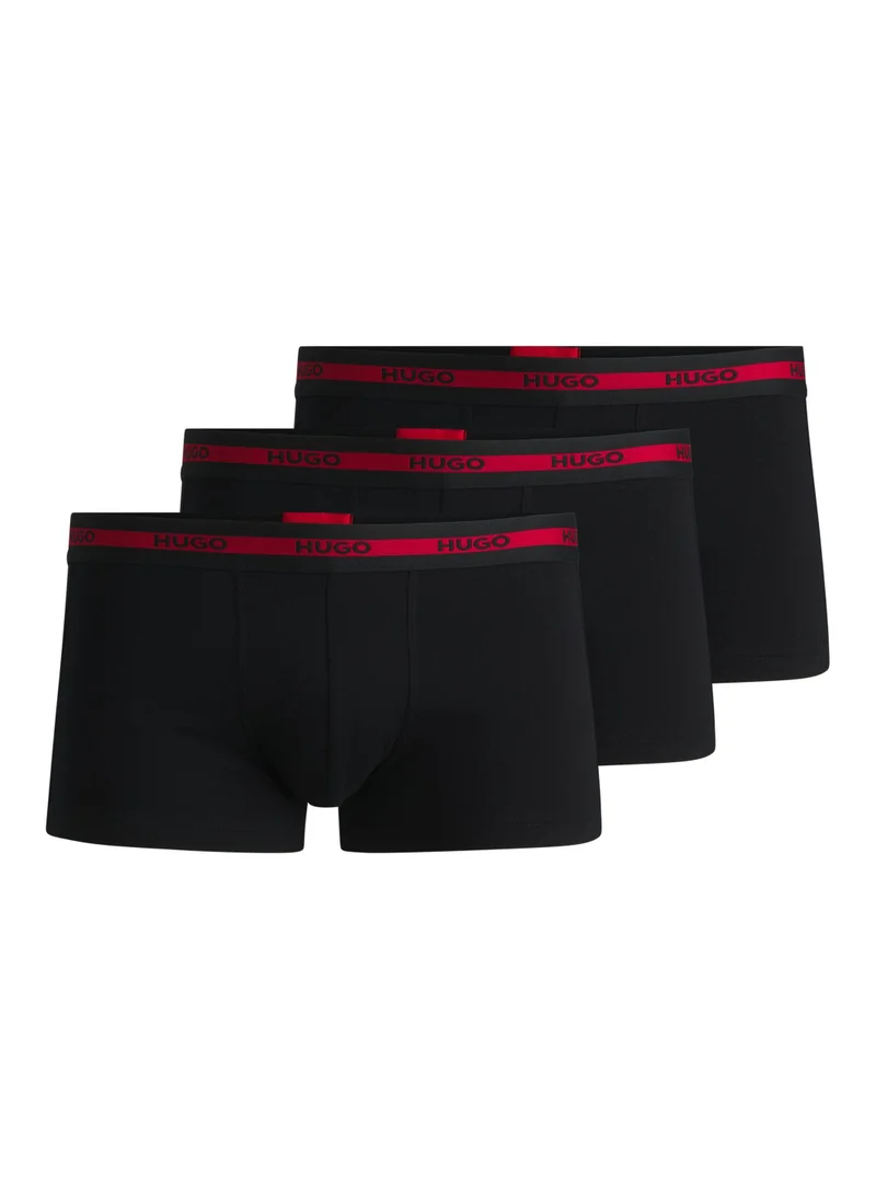 HUGO Three-pack of logo-waistband trunks in stretch cotton