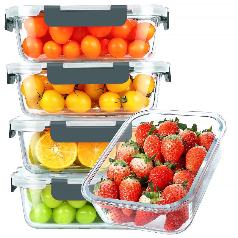 KOMUEE 30 oz 5 Pack Glass Meal Prep Containers, Glass Storage Containers with Lids - Dishwahser, Microwave, Oven and Freezer Safe - Image 1