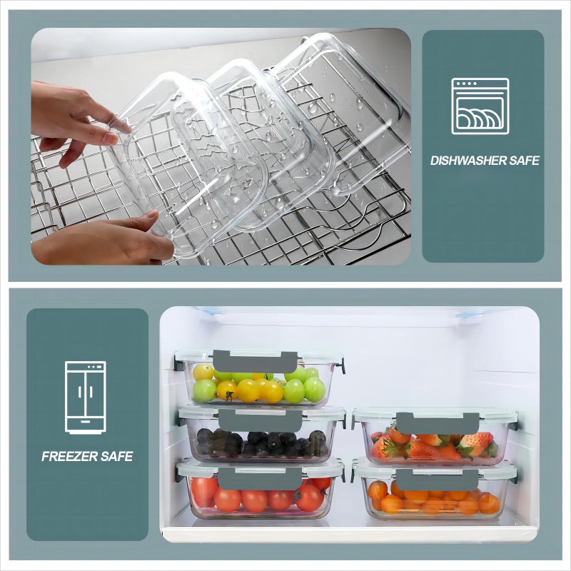 KOMUEE 30 oz 5 Pack Glass Meal Prep Containers, Glass Storage Containers with Lids - Dishwahser, Microwave, Oven and Freezer Safe - Image 4