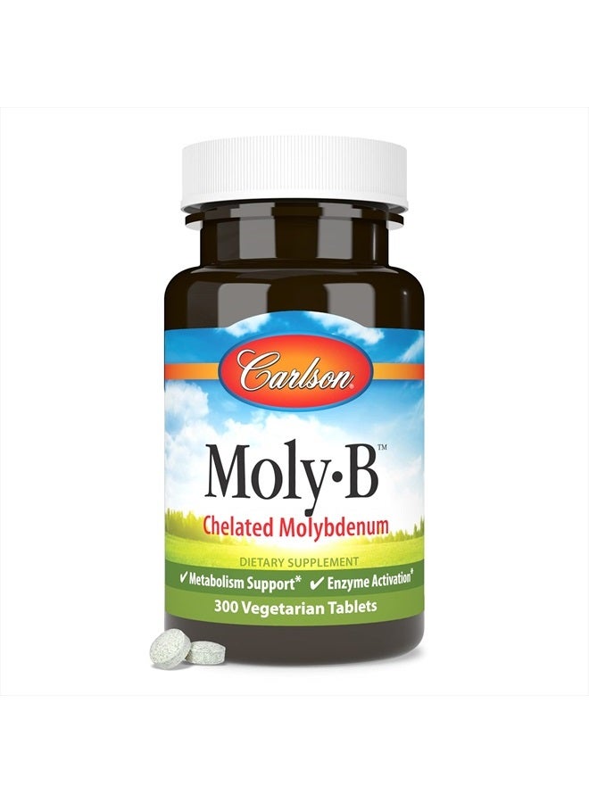 Carlson Moly-B, Chelated Molybdenum Supplements, Metabolism Support & Enzyme Activation, Molybdenum Glycinate Chelate, 300 Vegetarian Tablets - Image 5