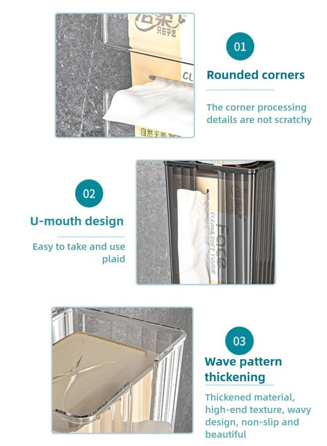 FLYROAD Acrylic Tissue Box Cover, Wall Mount Paper Holder Box for Bathroom Wipe Dispenser, Clear Toilet Paper Organizer for Kitchen Living Room Restaurant and Hotel - Image 3