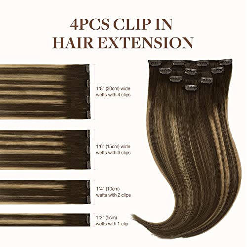 Goo-Goo GOO GOO Clip in Hair Extensions Real Human Hair Remy Human Hair Extensions Clip ins for Women Natural Human Hair 14inch 60g 4Pcs 4274 Balayage Chocolate Brown to Caramel Blonde - Image 3