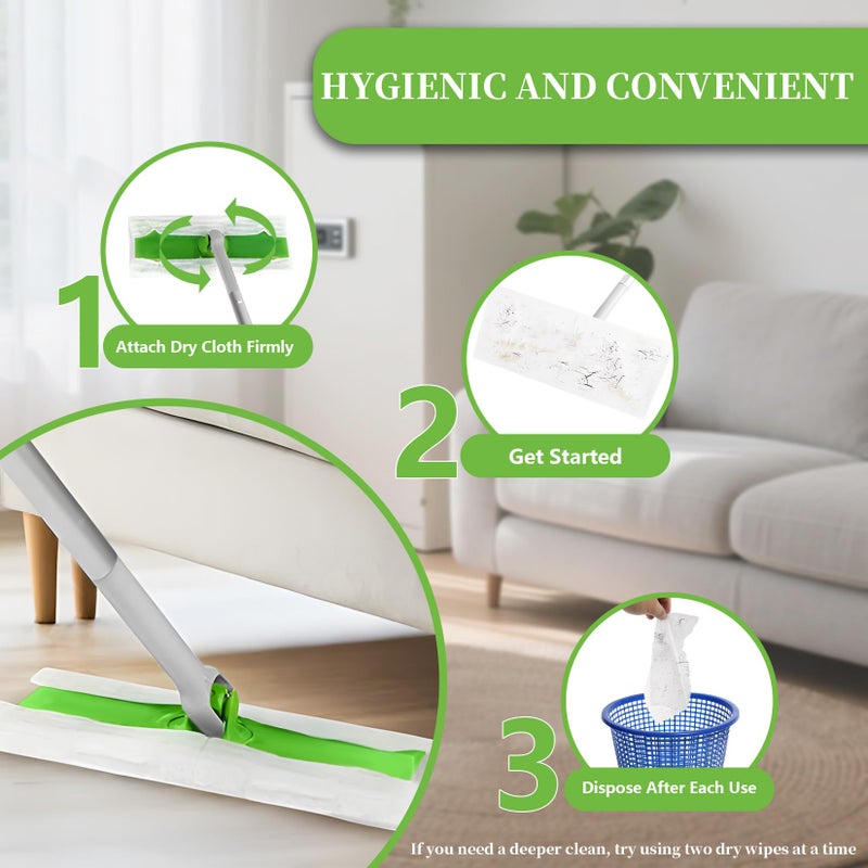 RAINFLOW 100 Count Dry Sweeping Cloths - Disposable Mop Pads Refills Compatible with 10-12 inch for Thin Mops for Floor Cleaning Dust and Hair(11.4 x 7.8 Inch) - Image 5