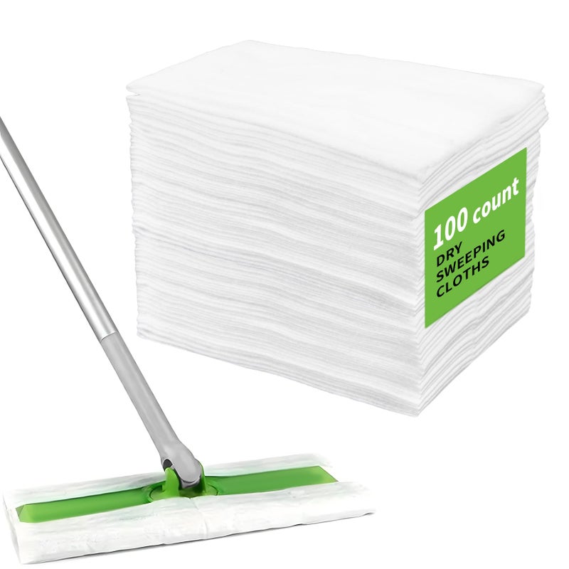 RAINFLOW 100 Count Dry Sweeping Cloths - Disposable Mop Pads Refills Compatible with 10-12 inch for Thin Mops for Floor Cleaning Dust and Hair(11.4 x 7.8 Inch) - Image 1