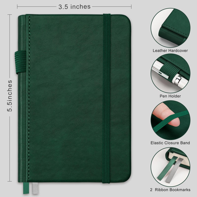 RETTACY Pocket Journal Notebook, 2-Pack, 160 Numbered Lined Pages per Pack, A6 Mini Small Size (3.5" Ã— 5.5"), for Work, Journaling, Leather Hardcover, 100 GSM Thick Paper (Black & Dark Green) - Image 2