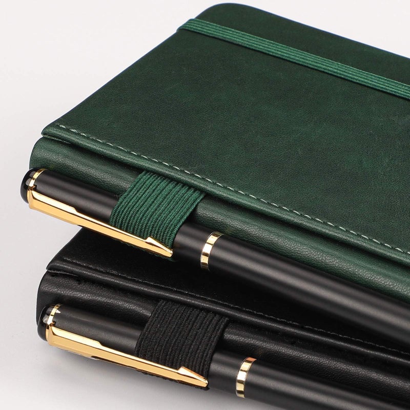 RETTACY Pocket Journal Notebook, 2-Pack, 160 Numbered Lined Pages per Pack, A6 Mini Small Size (3.5" Ã— 5.5"), for Work, Journaling, Leather Hardcover, 100 GSM Thick Paper (Black & Dark Green) - Image 5