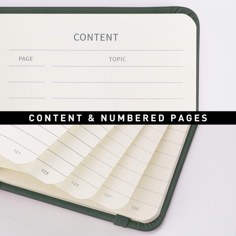 RETTACY Pocket Journal Notebook, 2-Pack, 160 Numbered Lined Pages per Pack, A6 Mini Small Size (3.5" Ã— 5.5"), for Work, Journaling, Leather Hardcover, 100 GSM Thick Paper (Black & Dark Green) - Image 4