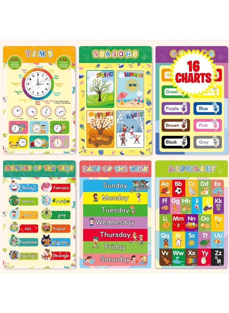 Home Smart Home Smart Educational Posters for Kids 16 PCs Learning Charts Alphabet Shapes Colors Days and Number for Learning Activity  - Image 1