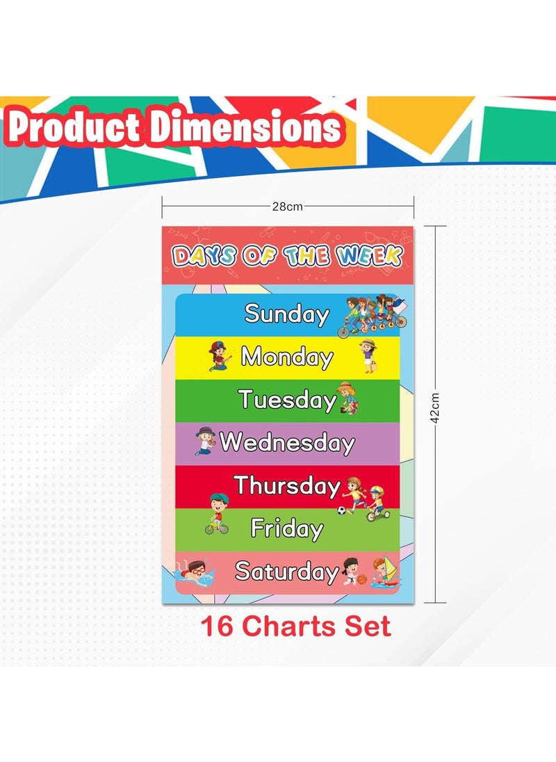 Home Smart Home Smart Educational Posters for Kids 16 PCs Learning Charts Alphabet Shapes Colors Days and Number for Learning Activity  - Image 3