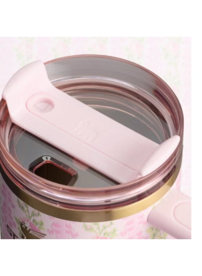 Stanley Stanley Love Shack Fancy H2.0 Flow State 40oz Pink Rose Cortex Tumbler, Stainless Steel Vacuum Insulated Quencher with Lid, Straw, and Stopper, Ideal for Water and Iced Tea, Keeps Drinks Cold, Presented in Elegant Gift-Ready Packaging - Image 4