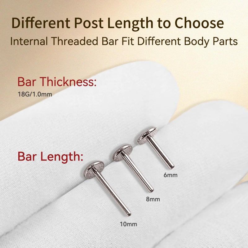 limerencia 16G/18G Hypoallergenic Internal Threaded Titanium Bar Post Replacement,Flat Back Stud Earrings Post Medusa Helix Couch Labret Bar for Women Men Sensitive Ears(A Pair) - Image 2