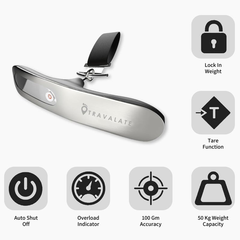 TRAVALATE Digital Luggage Weighing Scale with Backlit LCD Display | Portable and Accurate Travel Weight Scale with One-Touch Measurement & Strong Strap | Up to 50kg Capacity – Silver - Image 4